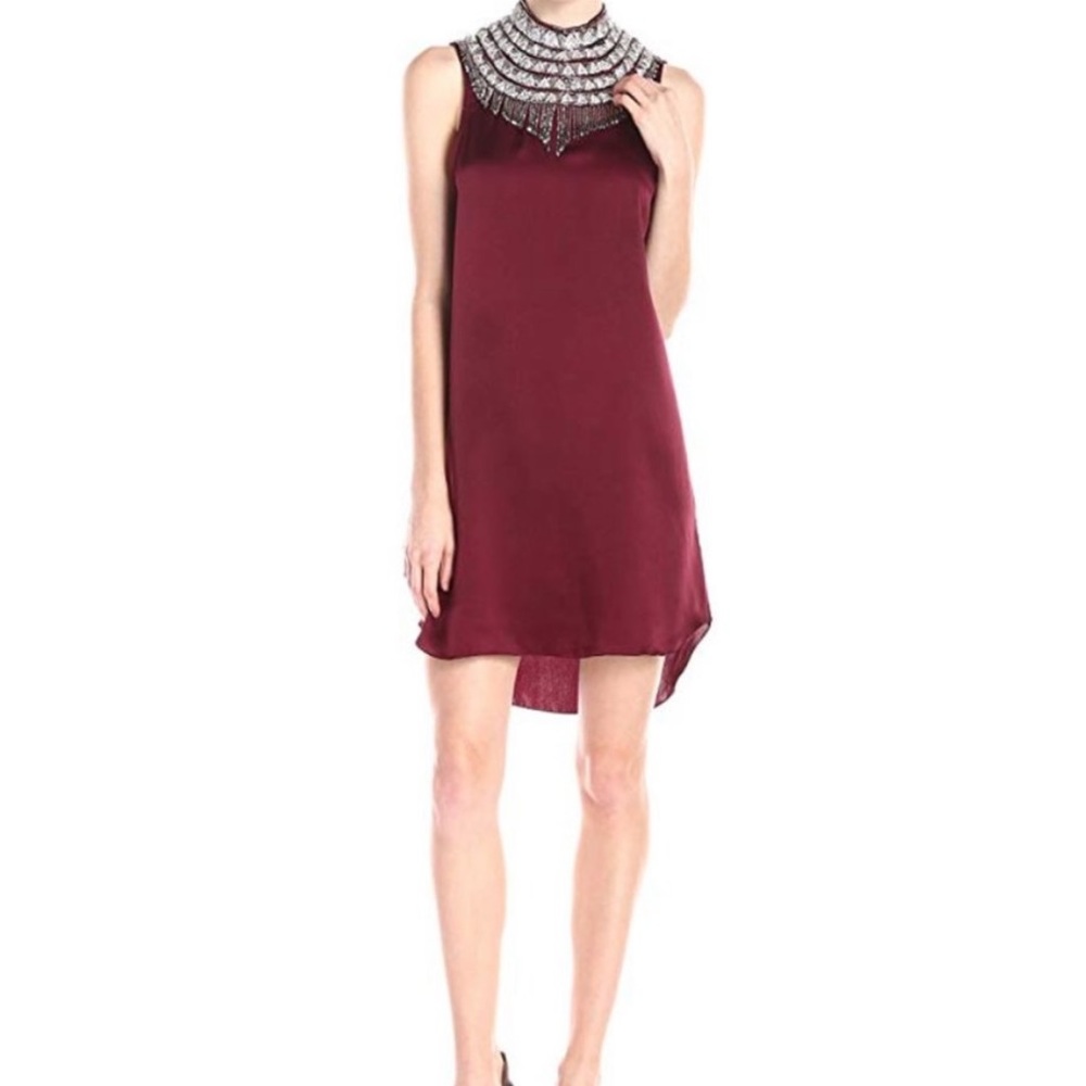 Haute hippie Burgundy Embellished Neck Dress